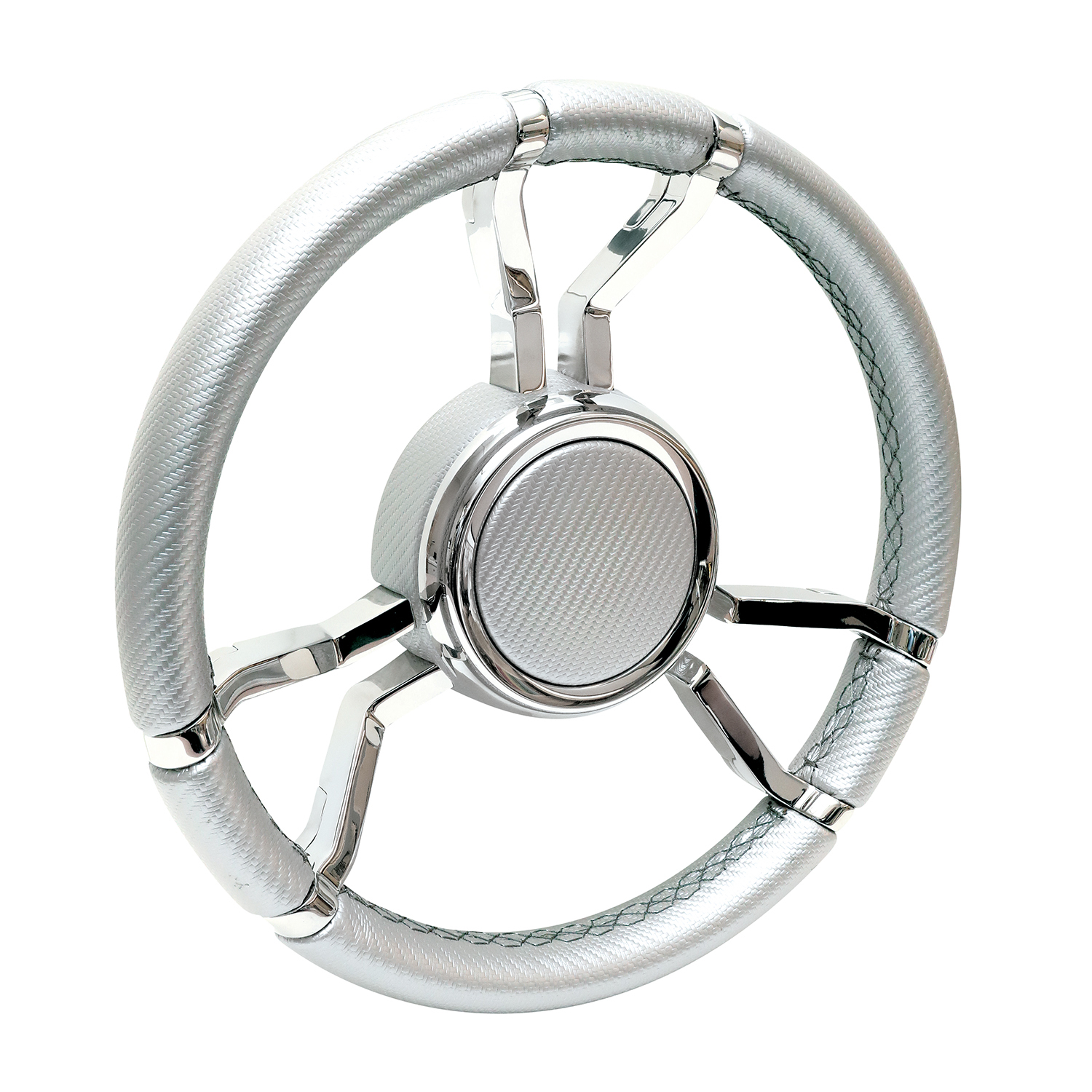 Silver carbon fiber covered Livorsi Apex wheel with polished stainless spokes – LSWL090500SXL09100