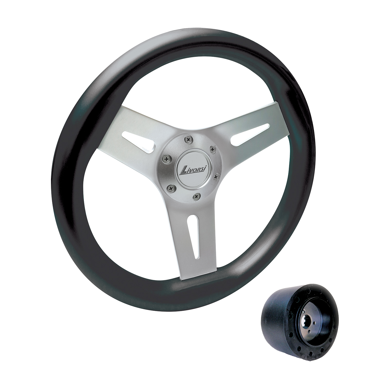 Black Livorsi Mega Grip marine steering wheel kit – MGWALBKK