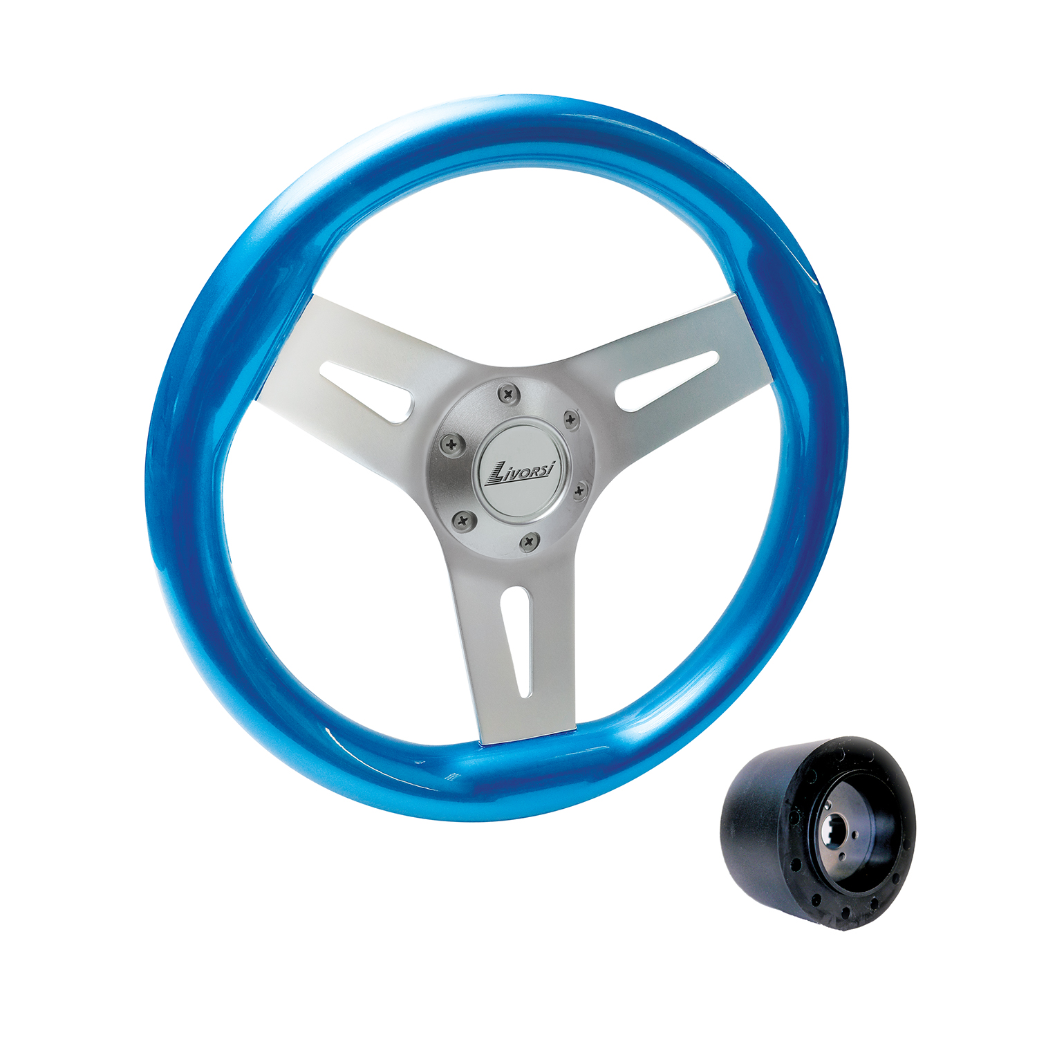 Blue Livorsi Mega Grip marine steering wheel kit – MGWALBLK