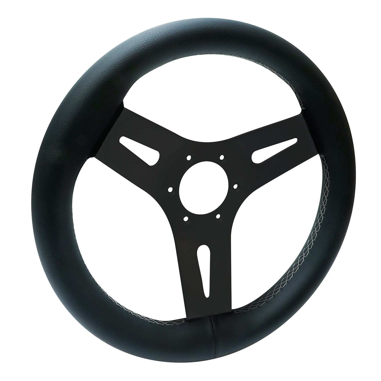 Livorsi Mega Grip “black out” marine steering wheel platinum stitching – MGWBKALWBKPL