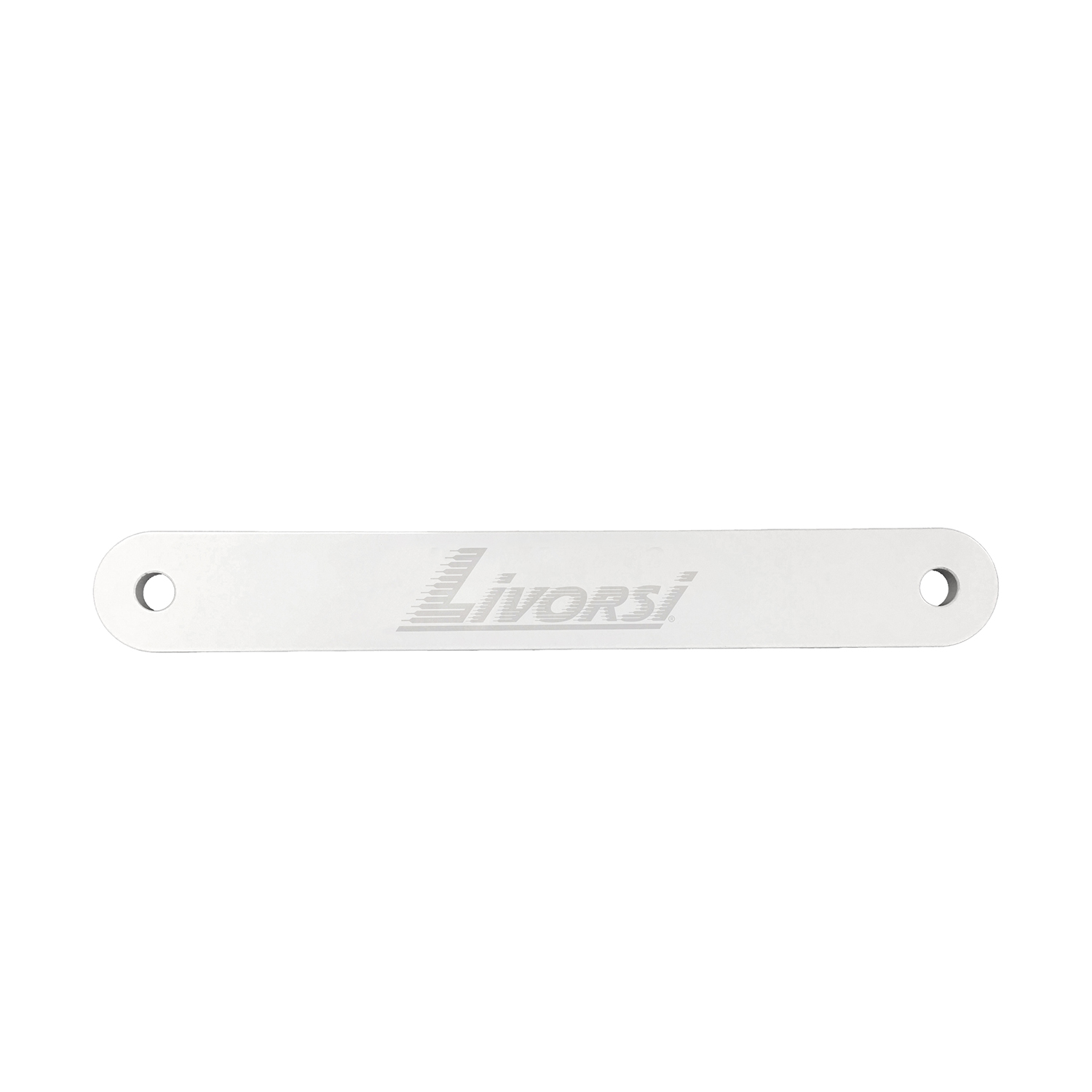 Small plate two hole, clear anodized aluminum, white powdercoat and Livorsi logo – MP-1AL-L01W