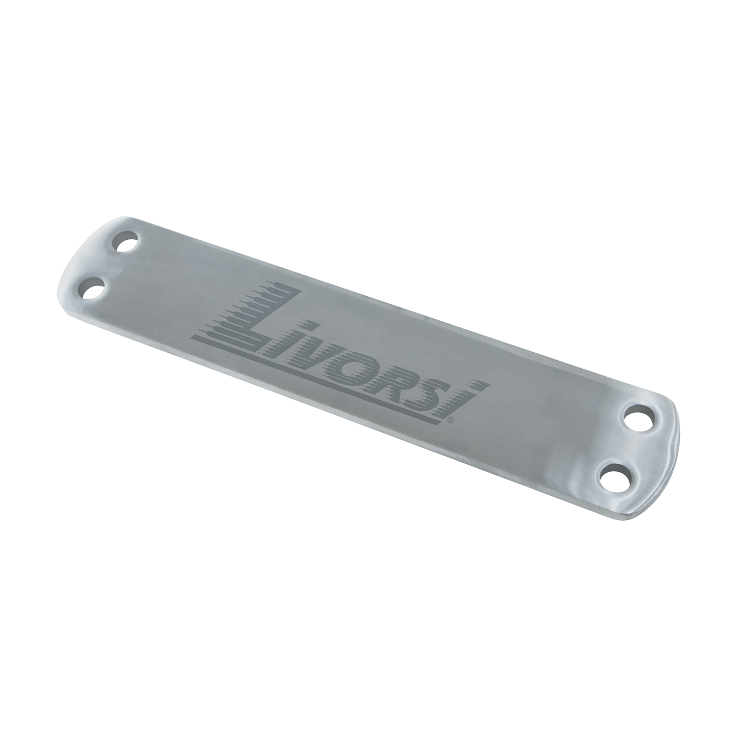 Large plate four hole, polished stainless steel with Livorsi logo – MP-2SS-B01
