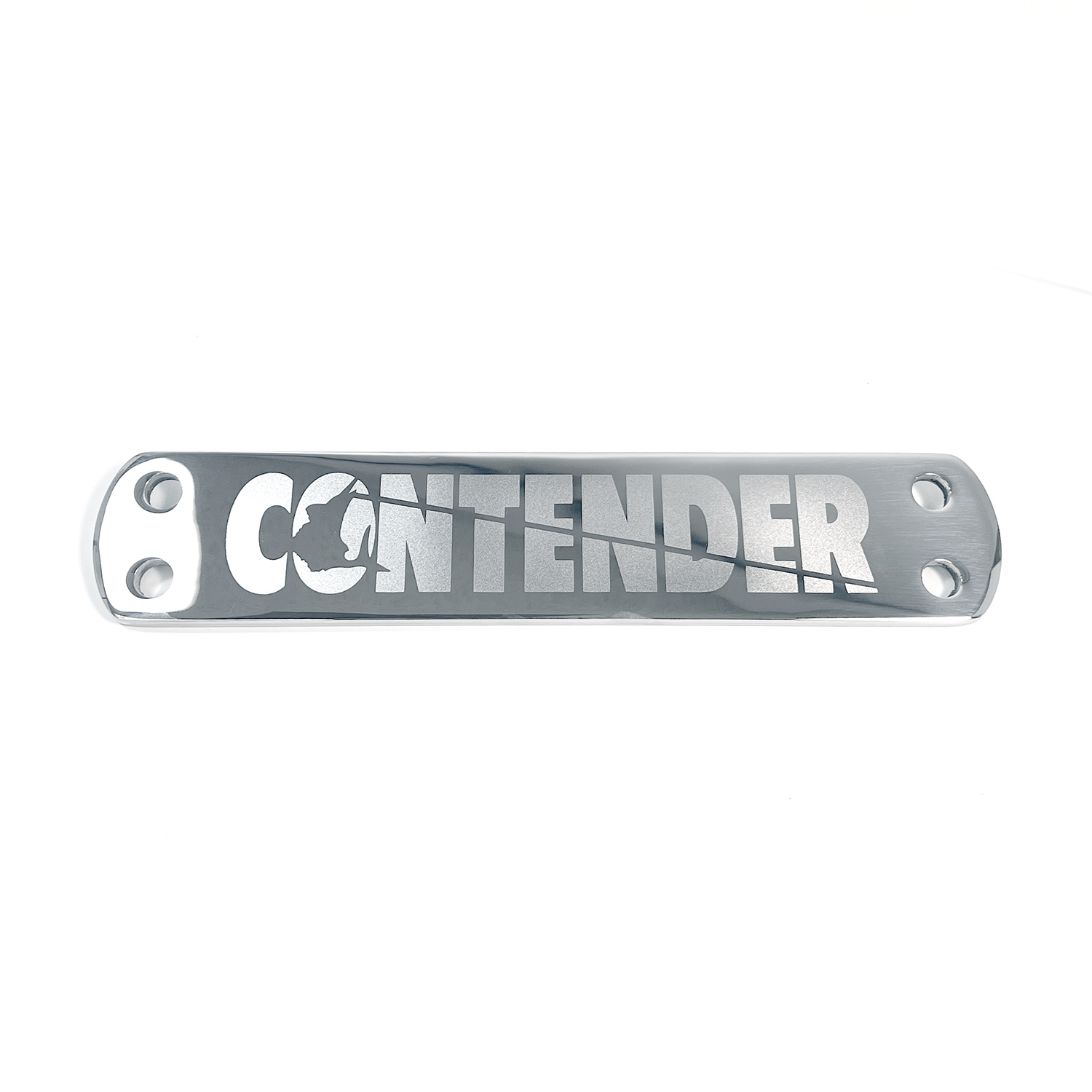 Large plate four hole, polished stainless steel with Contender logo – MP-2SS-B04