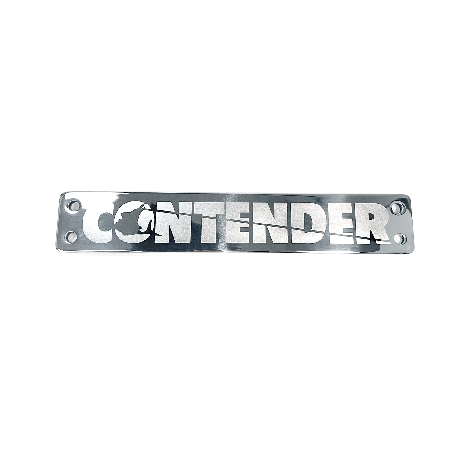 Motor plate 6, made of stainless steel and featuring the Contender logo – MP-6SS-B04